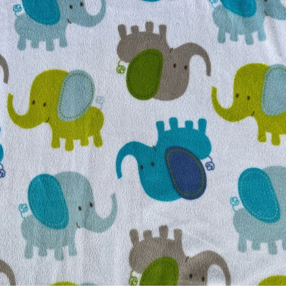 Blankets & Beyond Elephants Plush Double-Sided Baby Blanket Green Blue 27x31 HTF